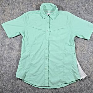 Womens World Wide Sportsman Aqua Blue Fishing Shirt Size Small Short Sleeve